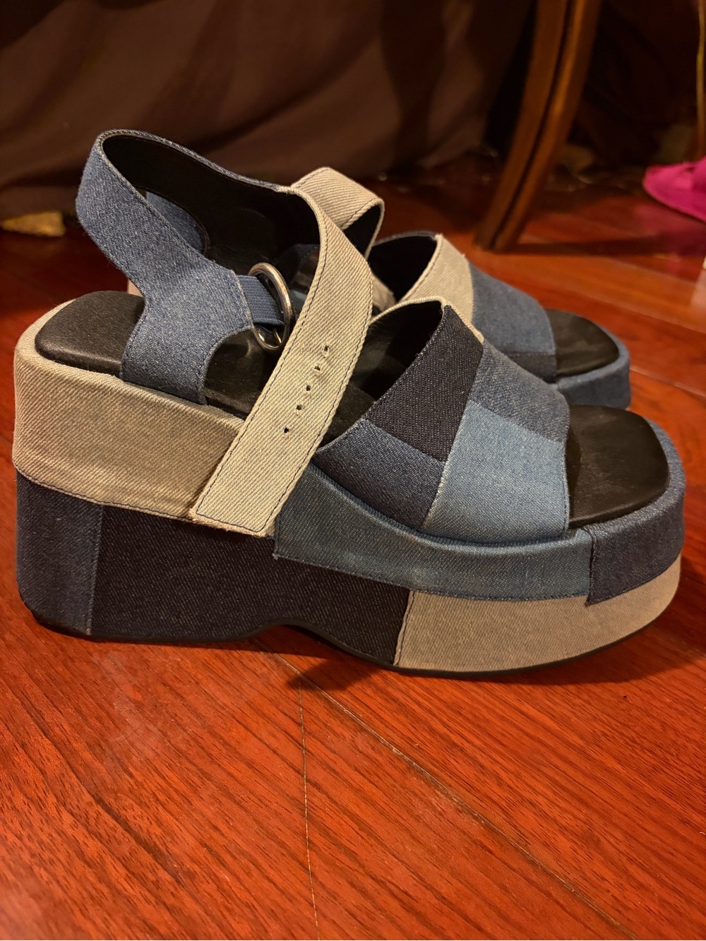 Current Mood Patchwork Denim Platform Sandal - Blue & Light Blue - Picture 4 of 4
